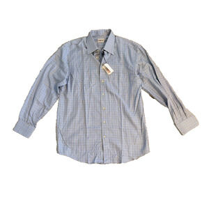 Zanetti Made in Italy Men’s Dress Shirt 42 Blue Plaid Long Sleeve Button Front N